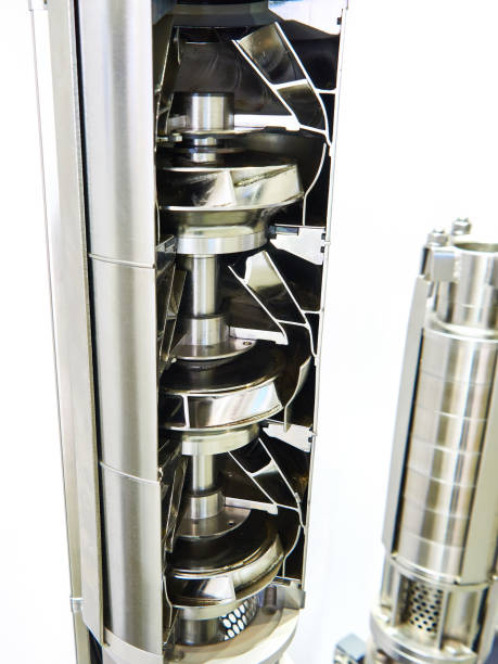 Submersible borehole pumps isolated white background